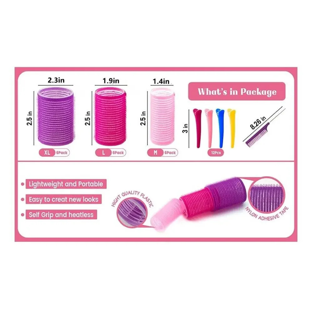 PANDY CARE Self Grip Roller Set 3Sizes- 32 Rollers, bag, Clips and Comb!‎ NIB